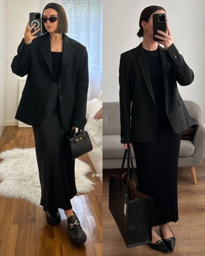 Looks con saco oversize en color negro