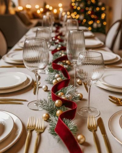 Decoraciones navideñas con esferas y pino