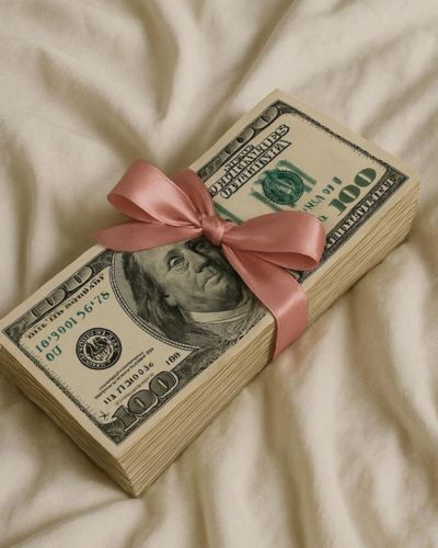 Billetes sujetados con un moño rosa