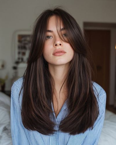 Curtain bangs en cabello suelto 