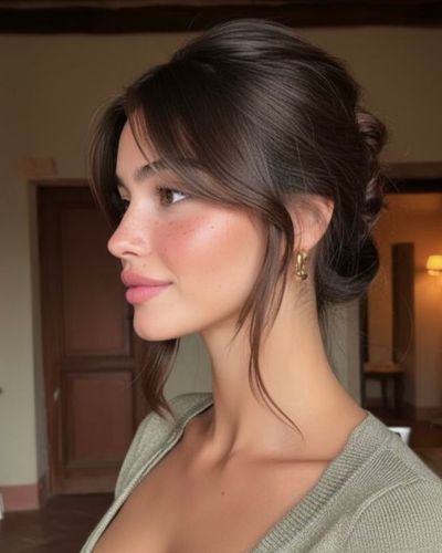 Curtain bangs en cabello recogido 