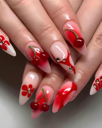 Manicure con cerezas