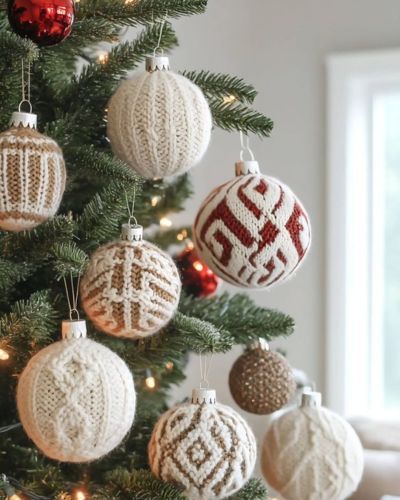 Esferas de tela en el arbolito