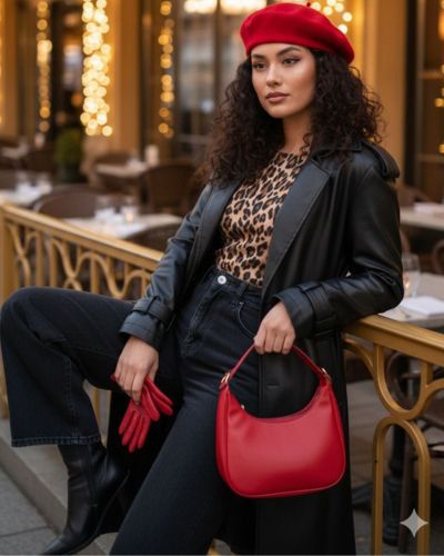 Outfits con gorra roja y estampado animal print