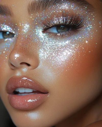 maquillaje morado con glitter 