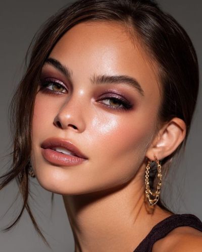 Maquillaje navideño en tonos uva y labios nude