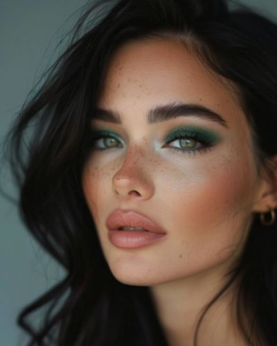 Maquillaje navideño en color verde y labios nude