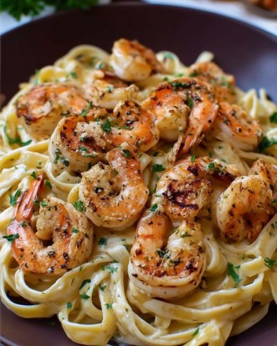 Pasta cremosa con camarones