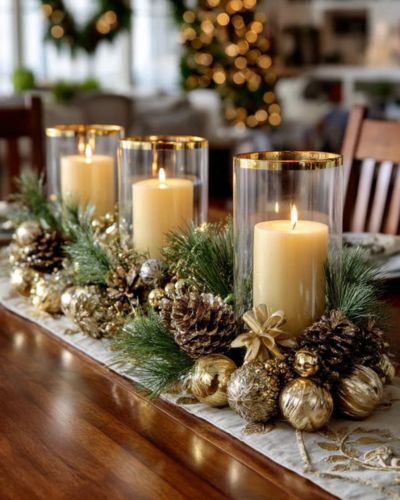 Centros de mesa con velas y frascos de cristal