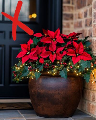 Flores de pascua adornada con luces LED