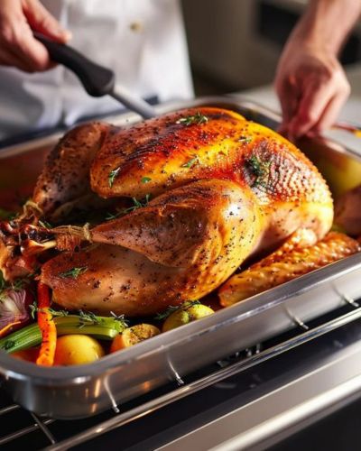 Cortando pavo para la cena de Navidad