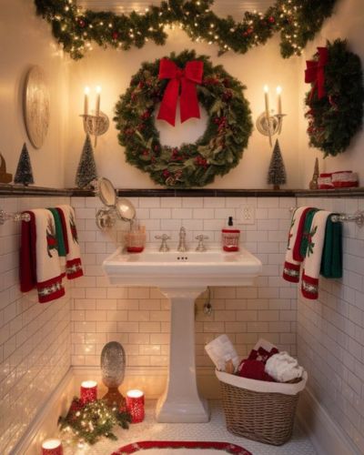 Adornos navideños en el sanitario