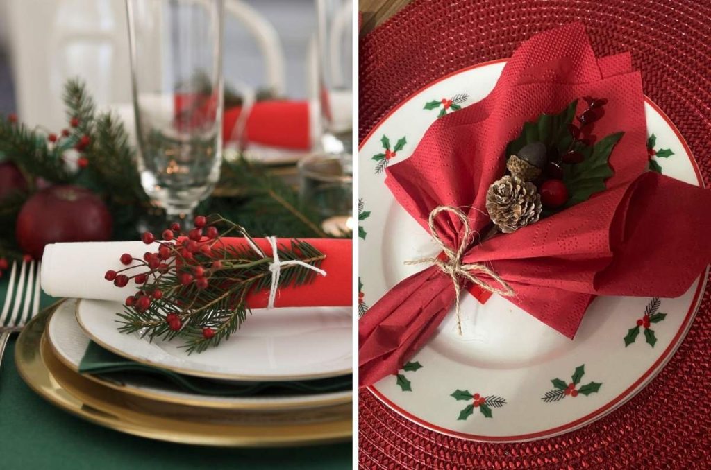 Servilletas con decoración navideña para la cena de Año Nuevo