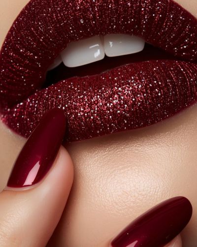 Maquillaje de labios vino con diamantina