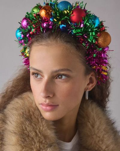 Diademas navideñas con escarcha y esferas