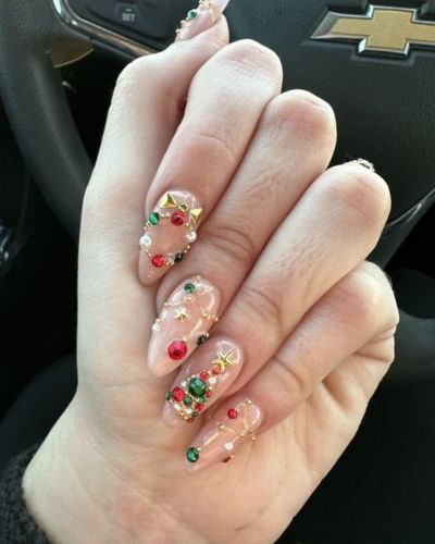 Uñas con árboles de Navidad 3D