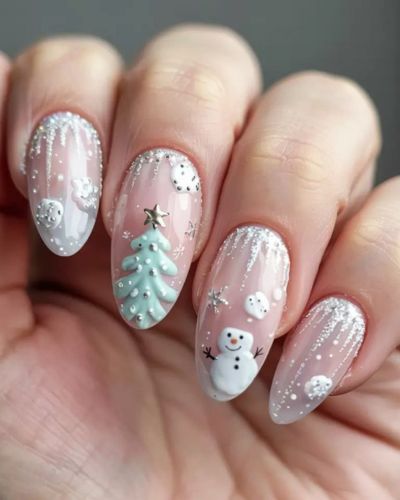 Uñas navideñas rosas con blanco 