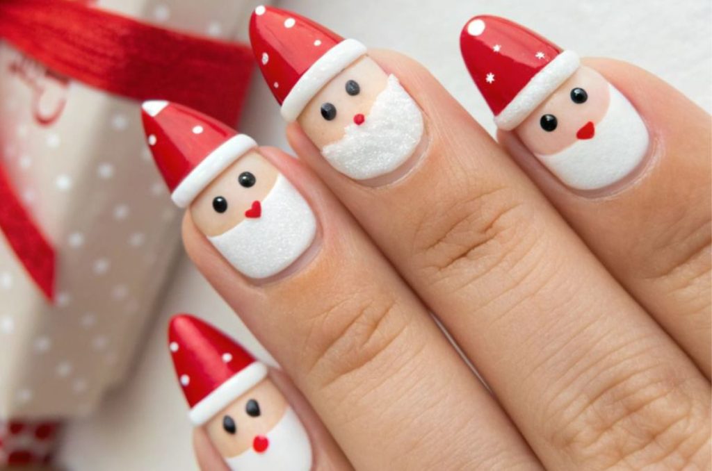 Uñas almendradas de Santa Claus