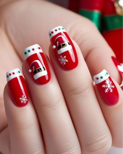 Uñas rojas con rojo de Santa Claus