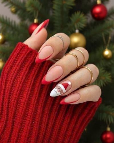 Diseño de uñas francés con Santa Claus