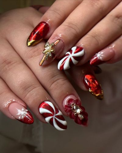 Diseño de dulce de menta en color rojo con relieves