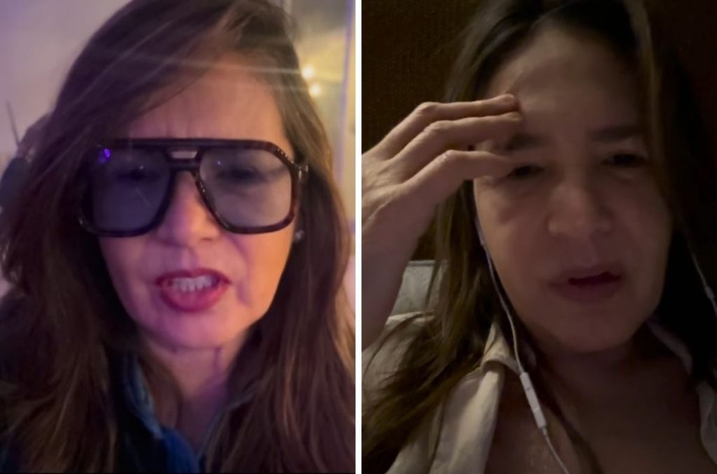 Primer plano de Yolanda Andrade con cabello suelto usando lentes oscuros grandes