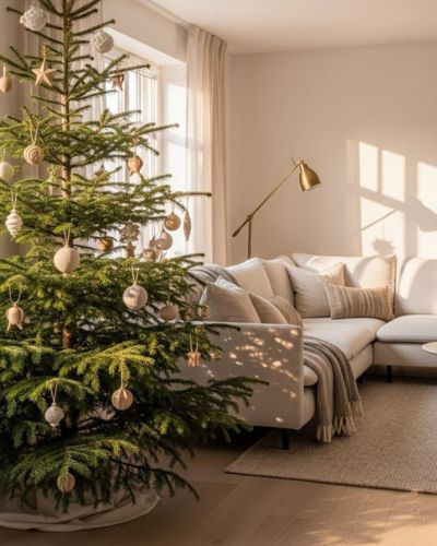 Decoración navideña natural con decoraciones minimalistas