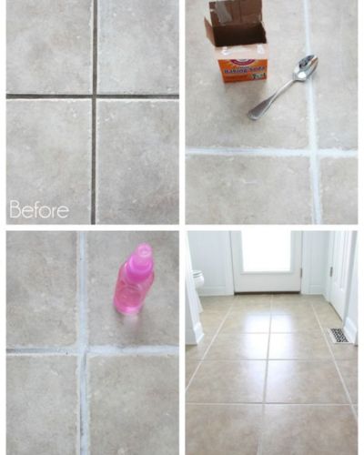 Manchas blancas en el piso del baño antes y después de aplicar un método casero de limpieza sin tallar