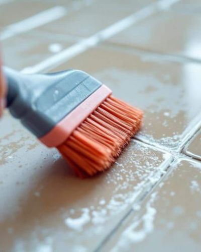 Aplicación de producto para quitar manchas blancas del piso del baño sin esfuerzo