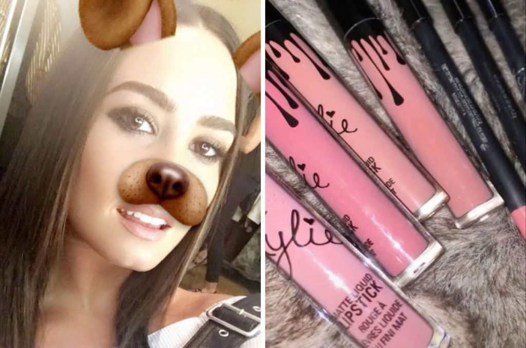 Fotos del 2016. La primera una selfie con el filtro de perrito de Snapchat y la segunda de los lip kits de Kylie Jenner