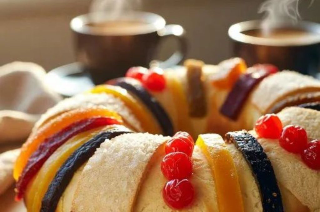 Corona de reyes con chocolate caliente