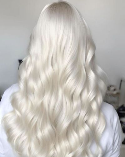 Foto de espaldas de mujer luciendo tinte fantasía en tono cloud dancer/blanco