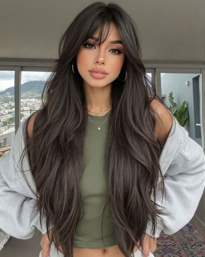 No es necesario un cambio de look radical para verte renovada, un fleco largo es perfecto para enmarcar y suavizar tus facciones