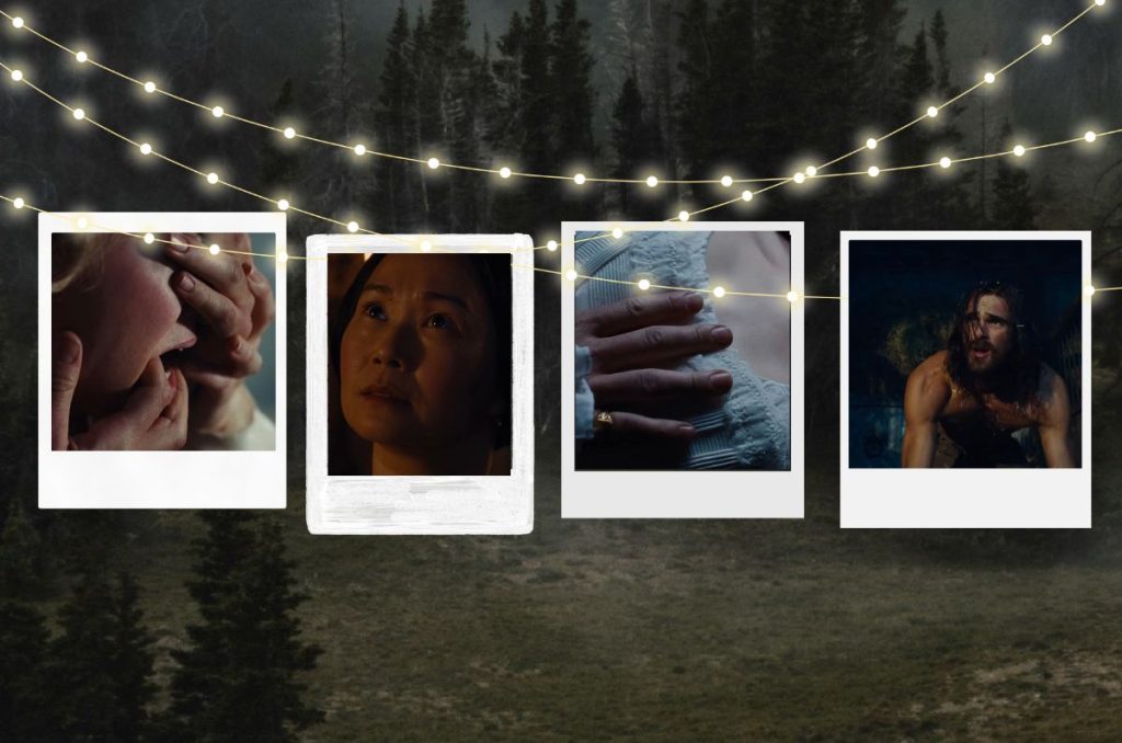 Collage de escenas románticas de la película Cumbres borrascosas 2026 protagonizada por Jacob Elordi.