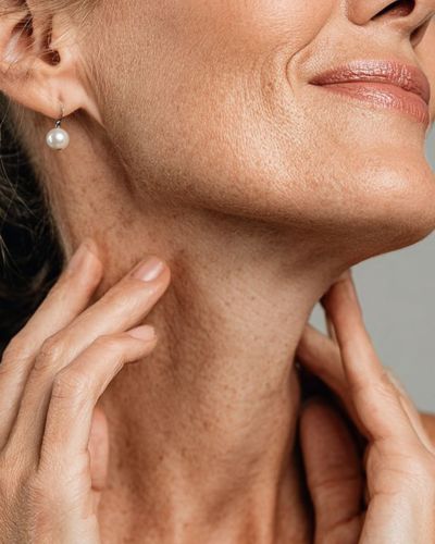 Flacidez del cuello en mujer adulta y cuidado diario de la piel