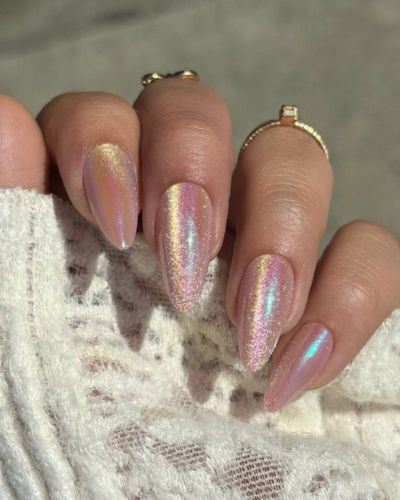 Uñas holograficas rose gold