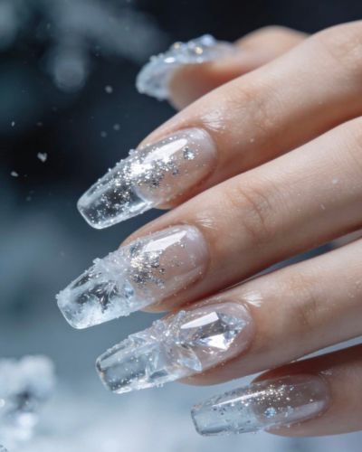 Uñas efecto hielo con escarcha gris 