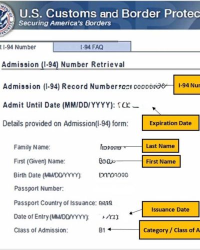 Captura de pantalla del sistema de U.S. Customs and Border Protection para consultar el registro de admisión I-94.