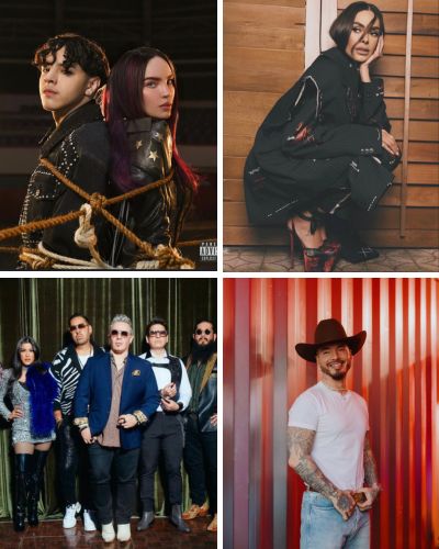 Collage de artistas invitados a los XV años de Mafer en Tabasco, incluyendo Belinda, J Balvin, Xavi y el grupo Matute.