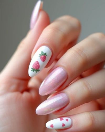 Rosa + blanco strawberry nails
