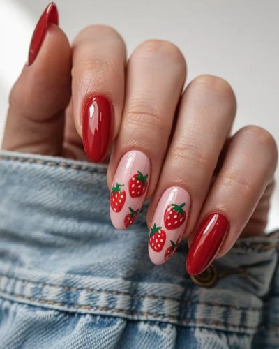 Strawberry nails en color rojo