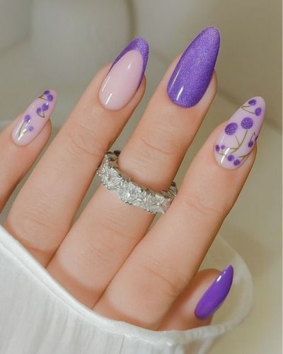 Uñas jacaranda + glitter