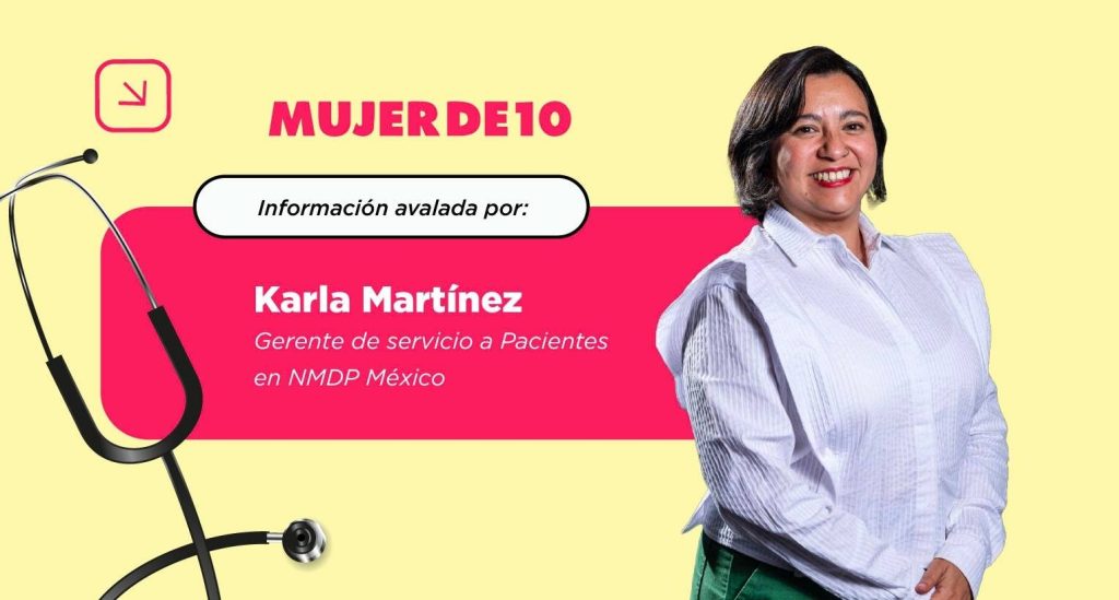 Karla Martínez, gerente de servicio a pacientes en NMDP México, avalando información sobre células madre.