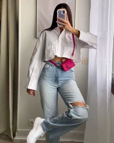 Outfit con camisa blanca corta