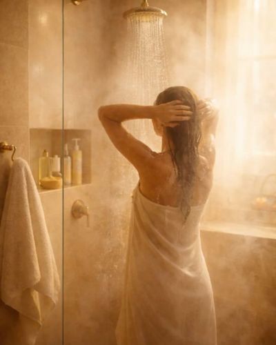 Ducha con agua caliente