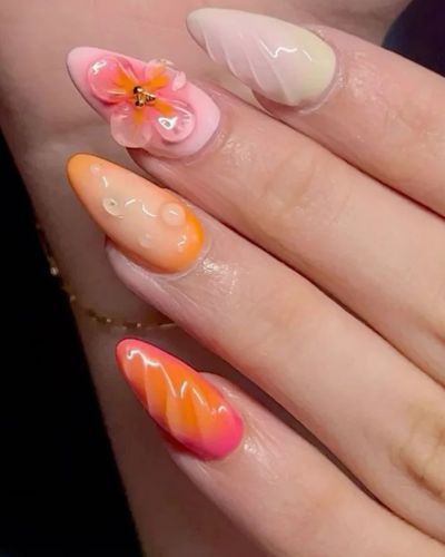 Uñas hawaianas color naranja