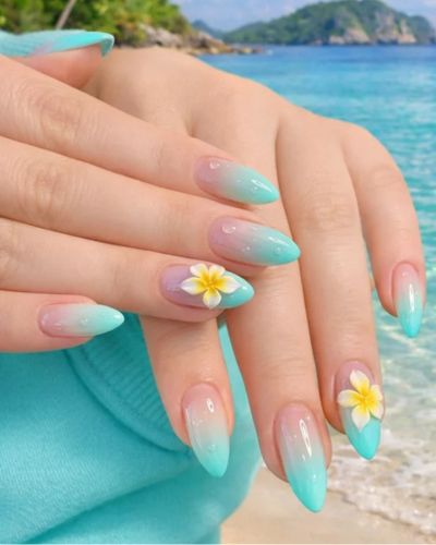 Uñas hawaianas color aqua