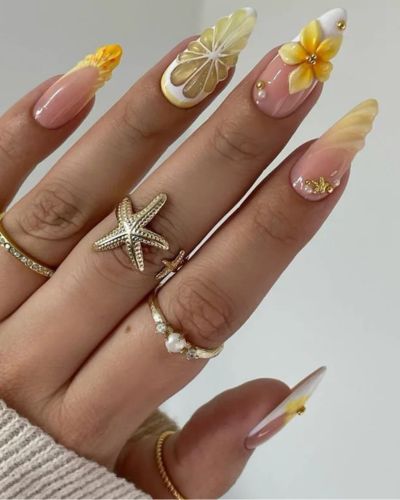 Uñas hawaianas amarillas