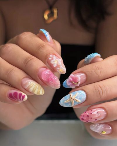 Uñas hawaianas de colores