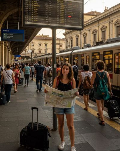 Consejos para tu primer Eurotrip: foto de modelo en estación de tren